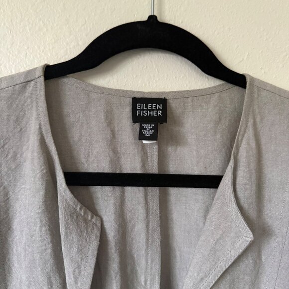 Eileen Fisher Gray Tie-Front Lightweight Linen Blend Jacket Sz Medium - Picture 3 of 7